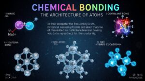 Visual guide to chemical bonding theories for students, including VSEPR, hybridization, and electron sharing diagrams.